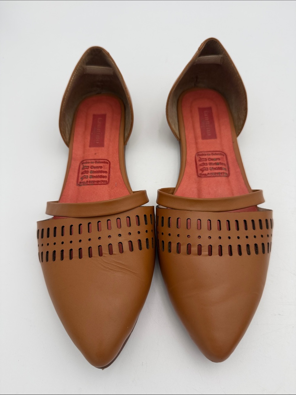 Tannino Women's Pointed D'Orsay Flats in Cognac Brown shoe women - Picture 4 of 10